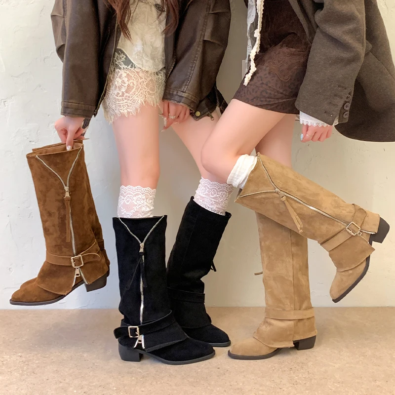 여성 웨스턴 카우보이 미드 카프 부츠 포인티드 토 블록 - Women Shoes Size 7 리뷰 및 가격