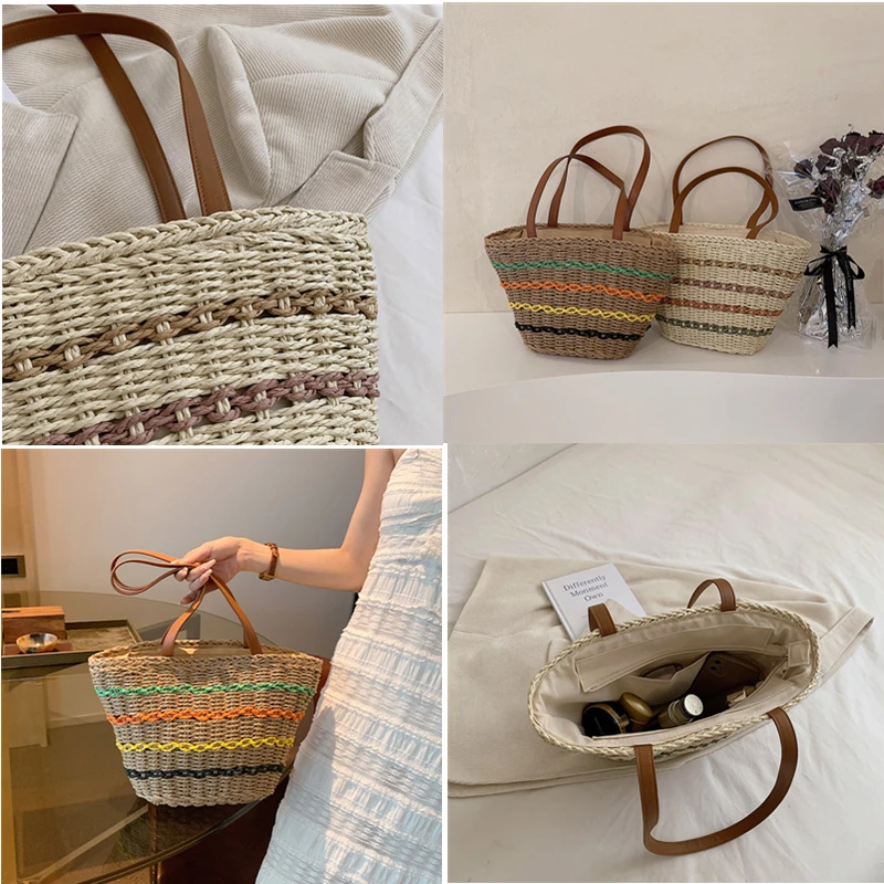 Trendy Straw Weave Bag for Women 2023 Summer Brand Designer Female Handbags Luxury Shoulder Bag Fashion Beach Basket Simple bag