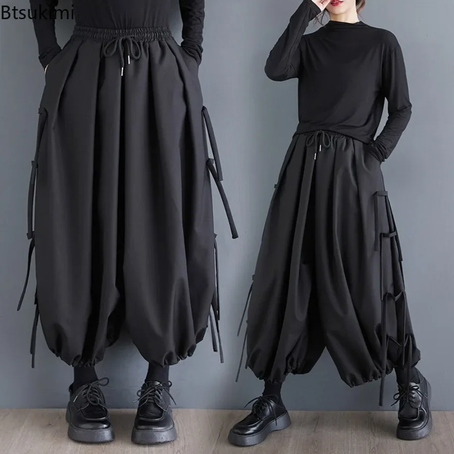 

2025 Women's Hip Hop Pants Trend Side Ribbons Design High Waist Loose Casual Trousers Korean Style Baggy Pants Autumn Winter New