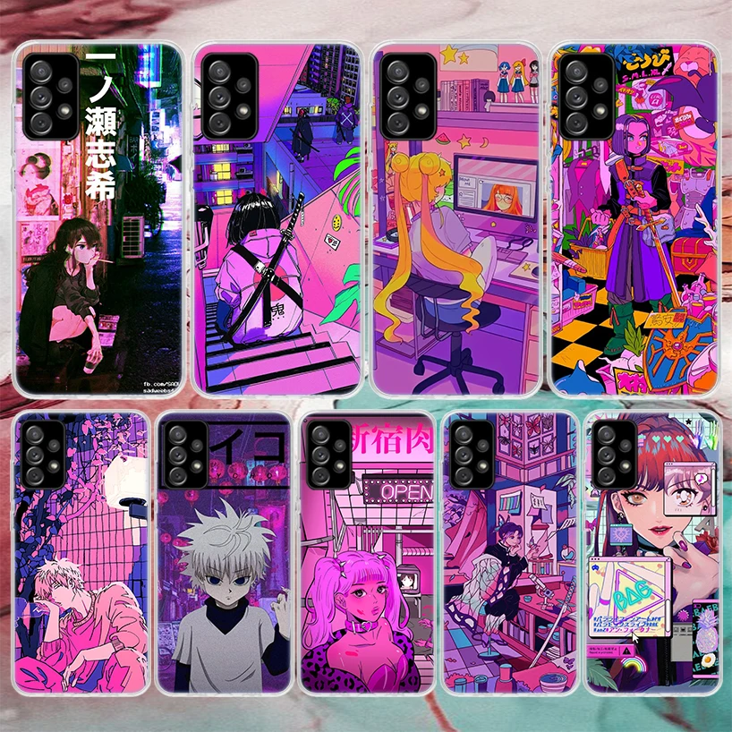 Anime Vaporwave Glitch Purple Soft Phone Case For Samsung Galaxy A51 A50 A71 A70 A10 A20E A30 A40 A41 A31 A21S A11 A6 A7 A8 A9 P