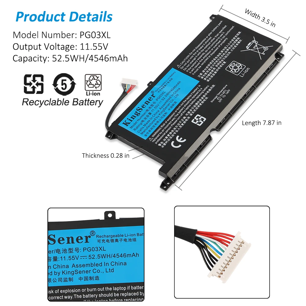 KingSener PG03XL Battery For HP Pavilion Gaming 15-DK dk0003nq 15-dk0020TX 15-ec 15-ec0000 OMEN 5X FPC52 HSTNN-DB9G L48430-2B1