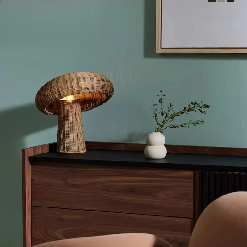 Modern minimalist desktop decoration lamp, Nordic mushroom-shaped cane cover, home decoration desk lamp