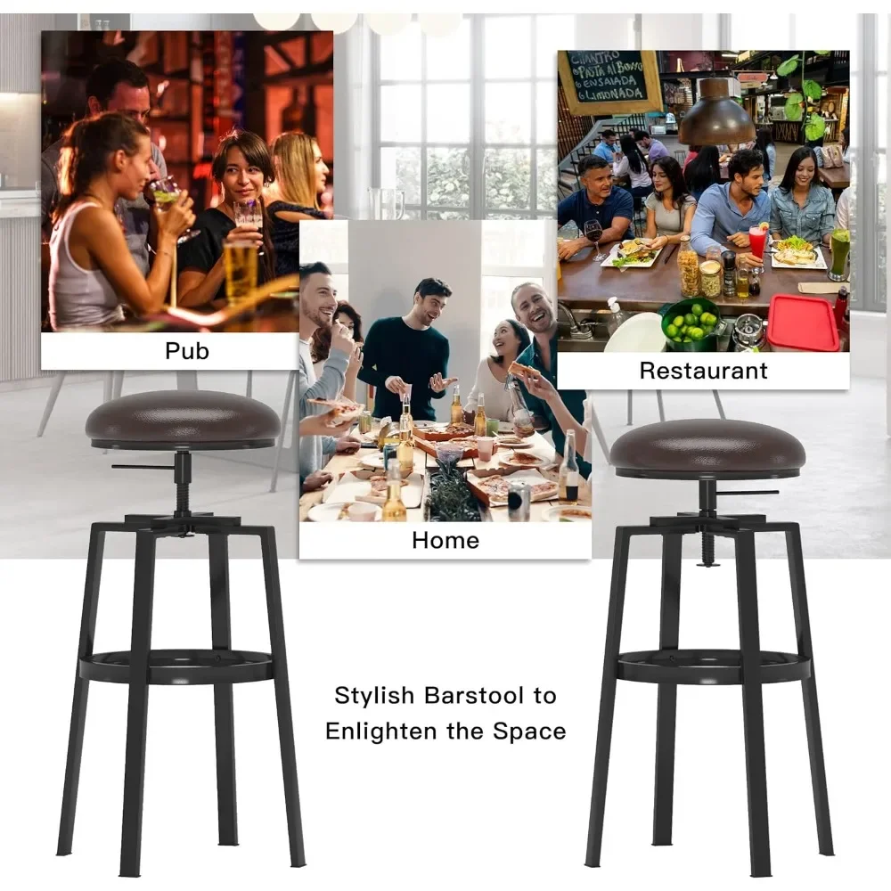 Chaise de bar vintage en cuir, tabouret réglable recommandé par le comptoir de cuisine