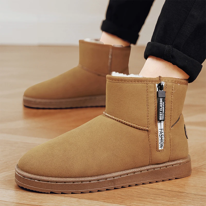 Коричневые мужские зимние ботинки, уличные теплые плюшевые зимние ботинки, мужские меховые ботильоны для женщин, хлопковая обувь без шнуровки botas masculino