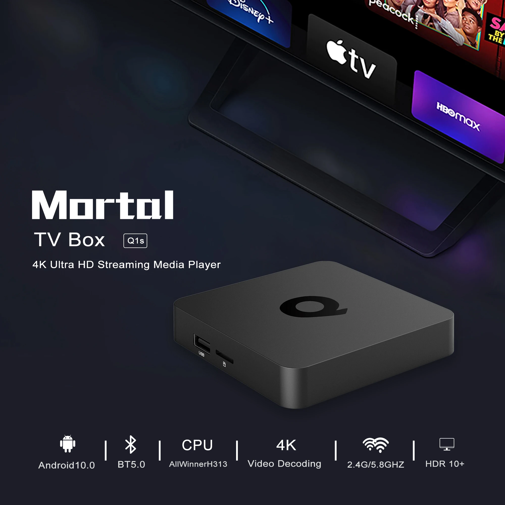 Mortal Q1 wersja globalna Smart TV Box multimedia strumieniowe Android13 AllwinnerH313 Bluetooth Asystent Google 2.4G i 5G Wifi 4K HD