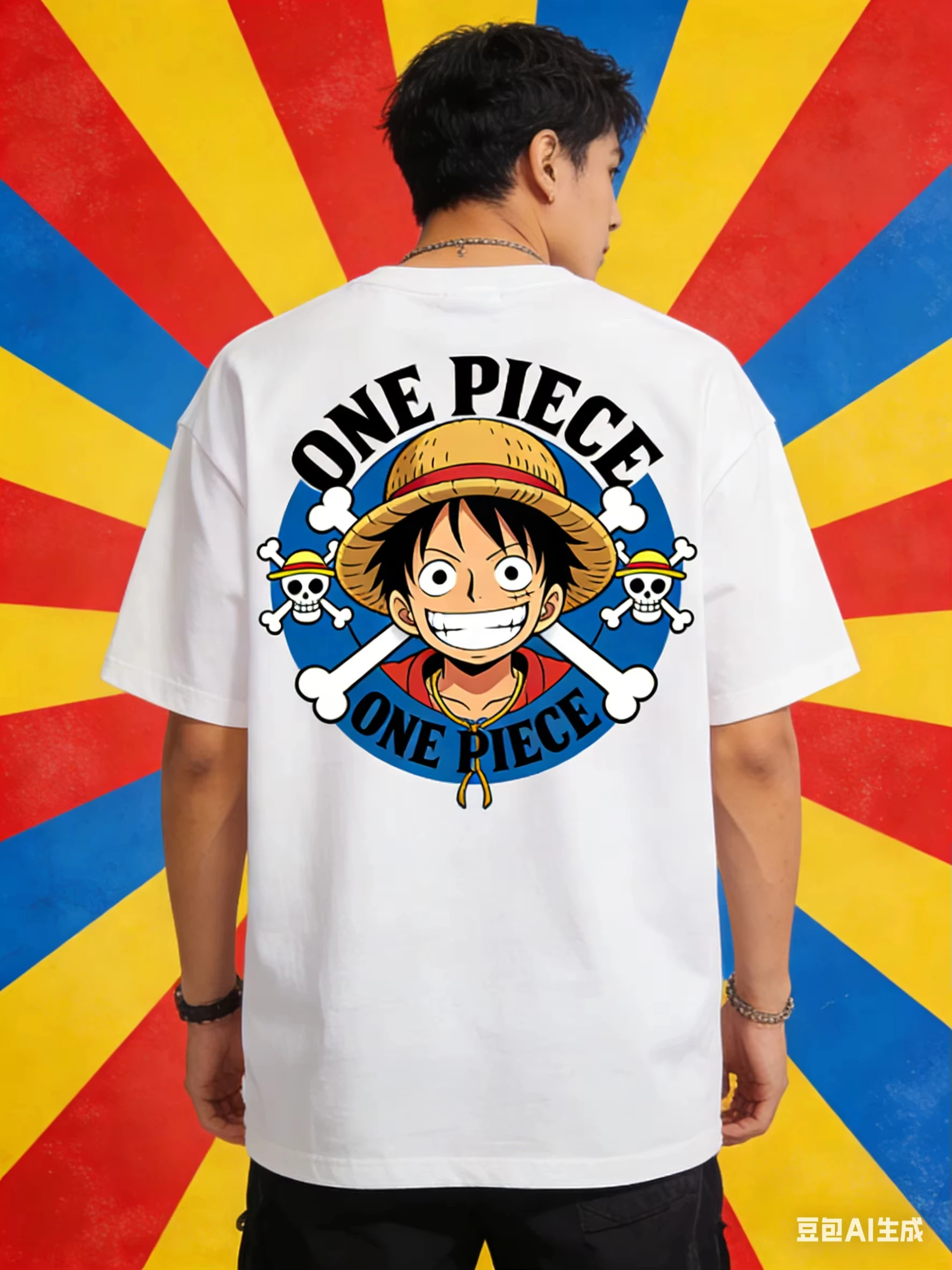 

Новый креативный дизайн с ИИ 2026 года - Изображение персонажа комикса Монки Д. Луффи для футболки с круглым вырезом и коротким рукавом. Дышащий материал для
