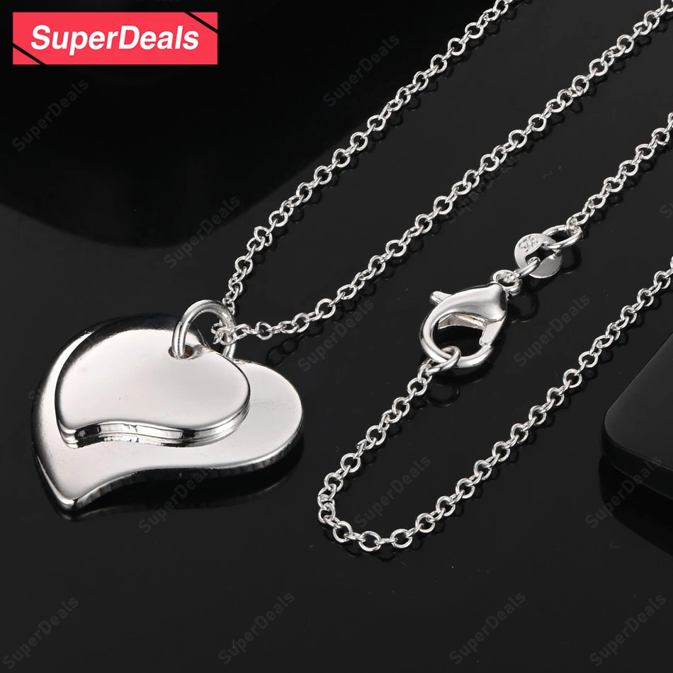 

SuperDeals 925 Sterling Silver Romantic Heart Pendant Necklace Women Charm Engagement Wedding Party High Quality Jewelry Gift