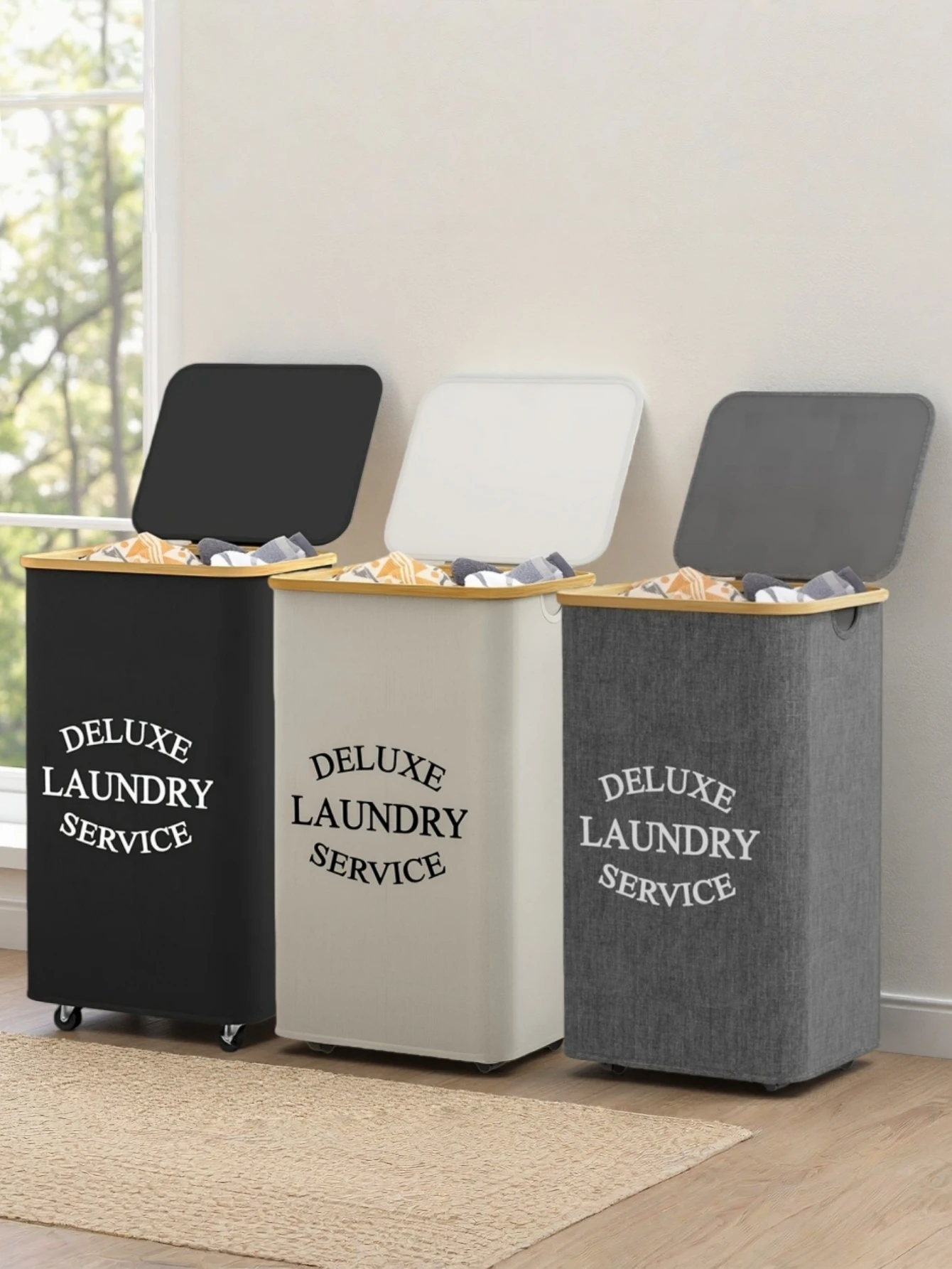 110L Foldable Laundry Basket with Wheels Ultra-Large Capacity Includes Inner Mesh Bag Handles And Lid for Clothes Storage view 5
