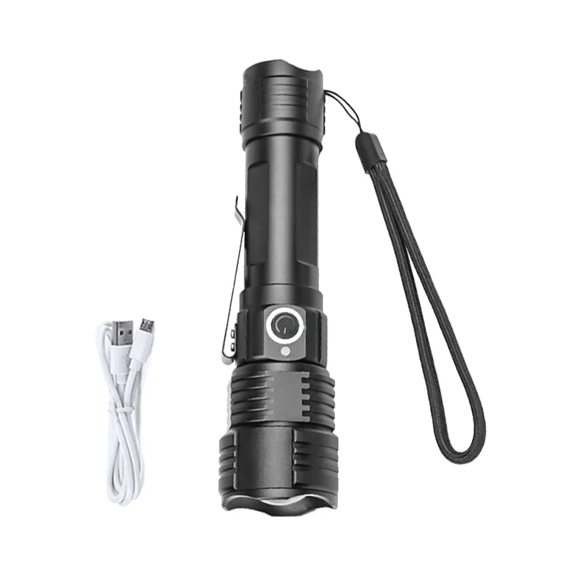 LED Flashlight Outdoor USB Rechargeable Zoomable Hunting Flash Light Tactical 4 in 1 Red/Green/UV/White Light Torch for Camping