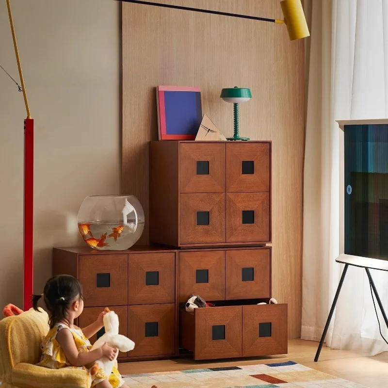 

Time combination cabinet solid wood retro home living room bedroom chest of drawers Mid-style assembled TV cabinet minimalist