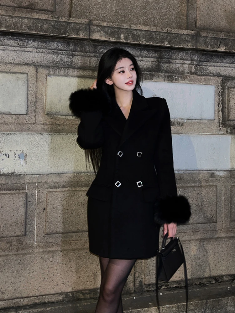 

Elegant Woolen Coat Women's Winter Fashion Lady Style Streetwear Mid-Length Luxury Daughter-of-the-Rich Personality Coat