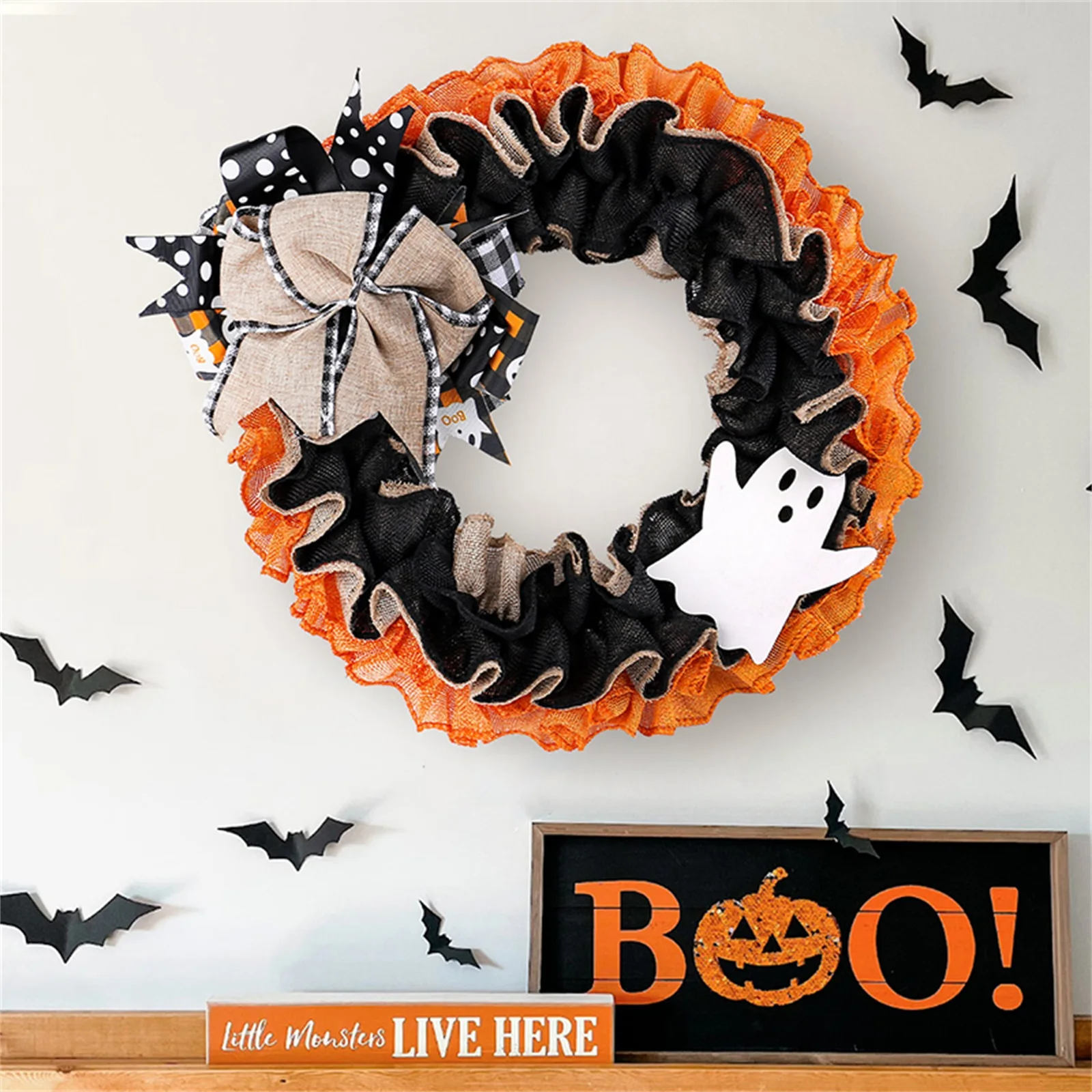 

2025 Halloween Wreath 38cm Ghost Holiday Indoor Decorative Garland Front Door Wreath Party Favor