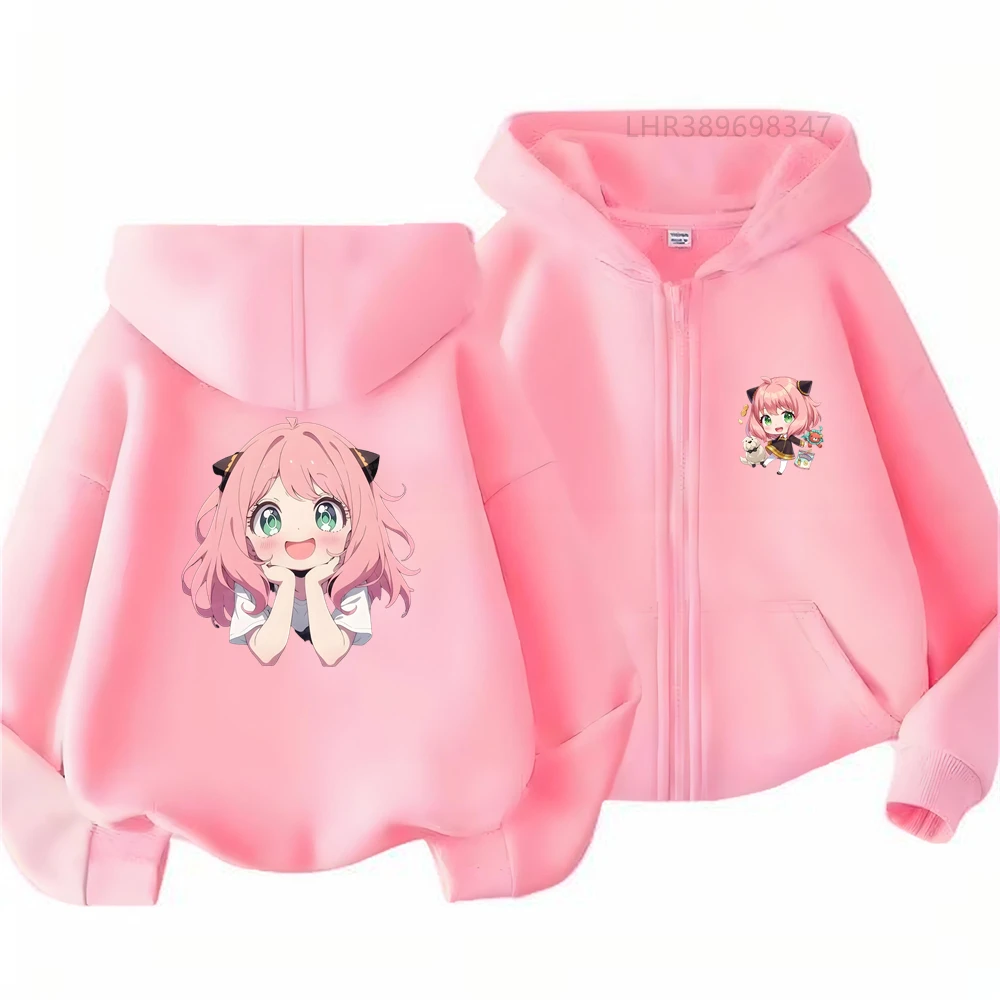 Children Coat Anime Spy X Family Zipper Style Hoodies Girls Boys Age 3-12 Kids Black Pink purple Long Sleeves Autumn Clothing