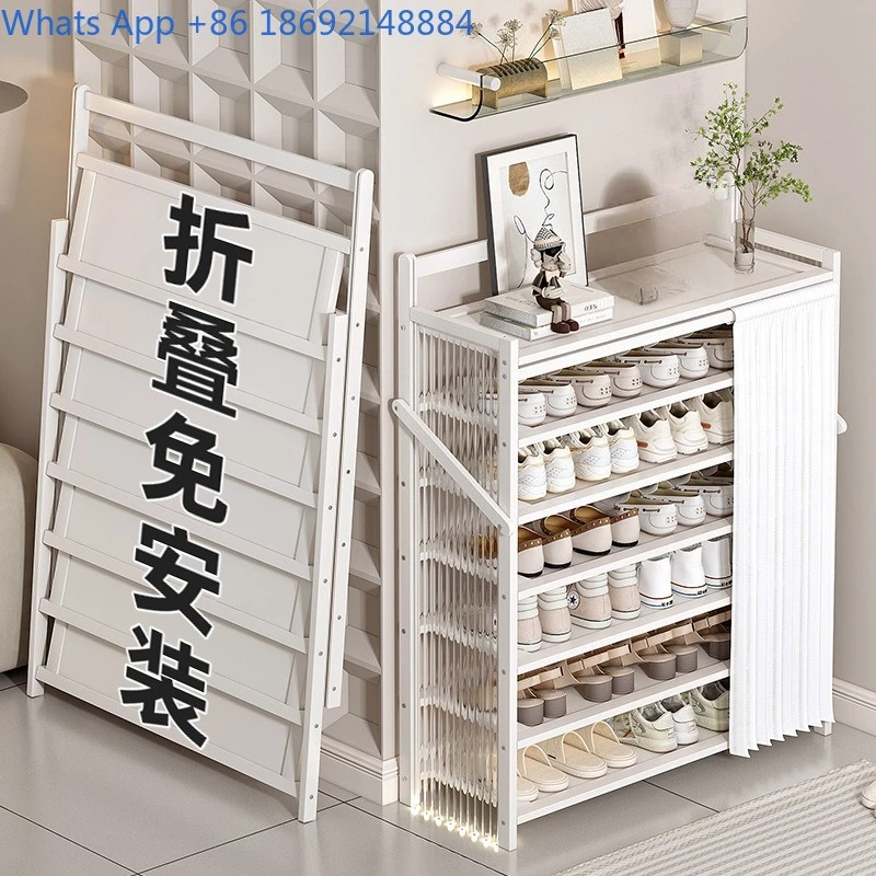 Folding Shoe Rack Space-Saving Multi-Layer Storage Rack Entryway Acrylic Dustproof No-Installation Shoe Cabinet Storage