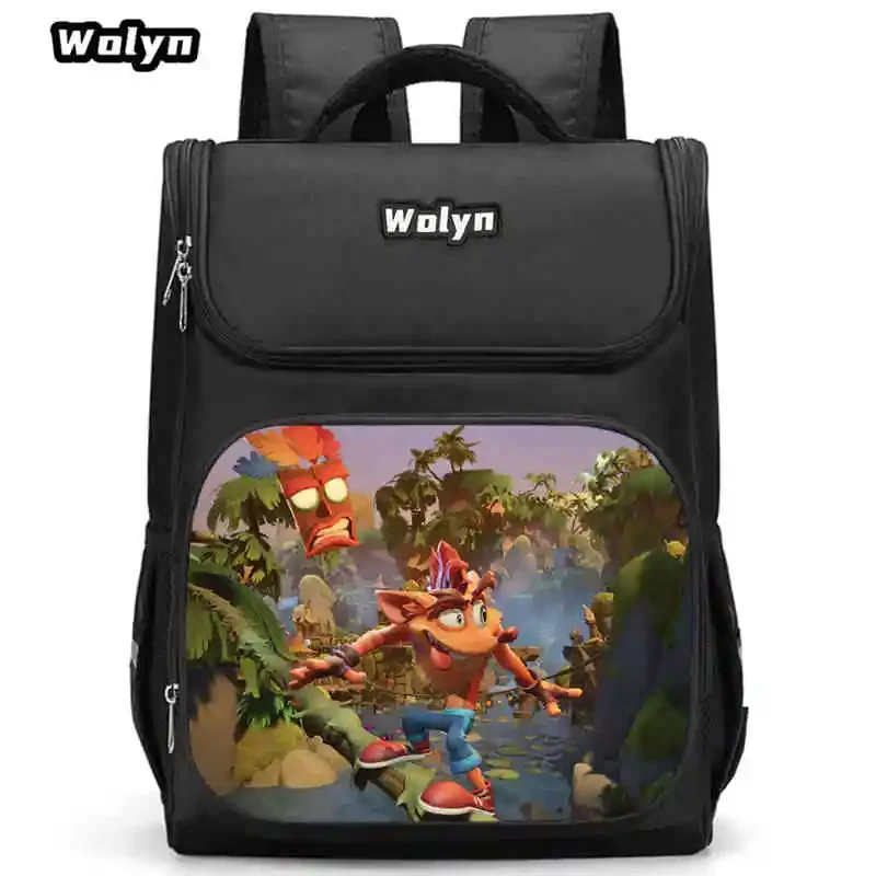 Cartoon School Backpack,Crash Bandicoot Large Capacity Front Pocket for School Backpack,Anime School Backpack for Boys Girls