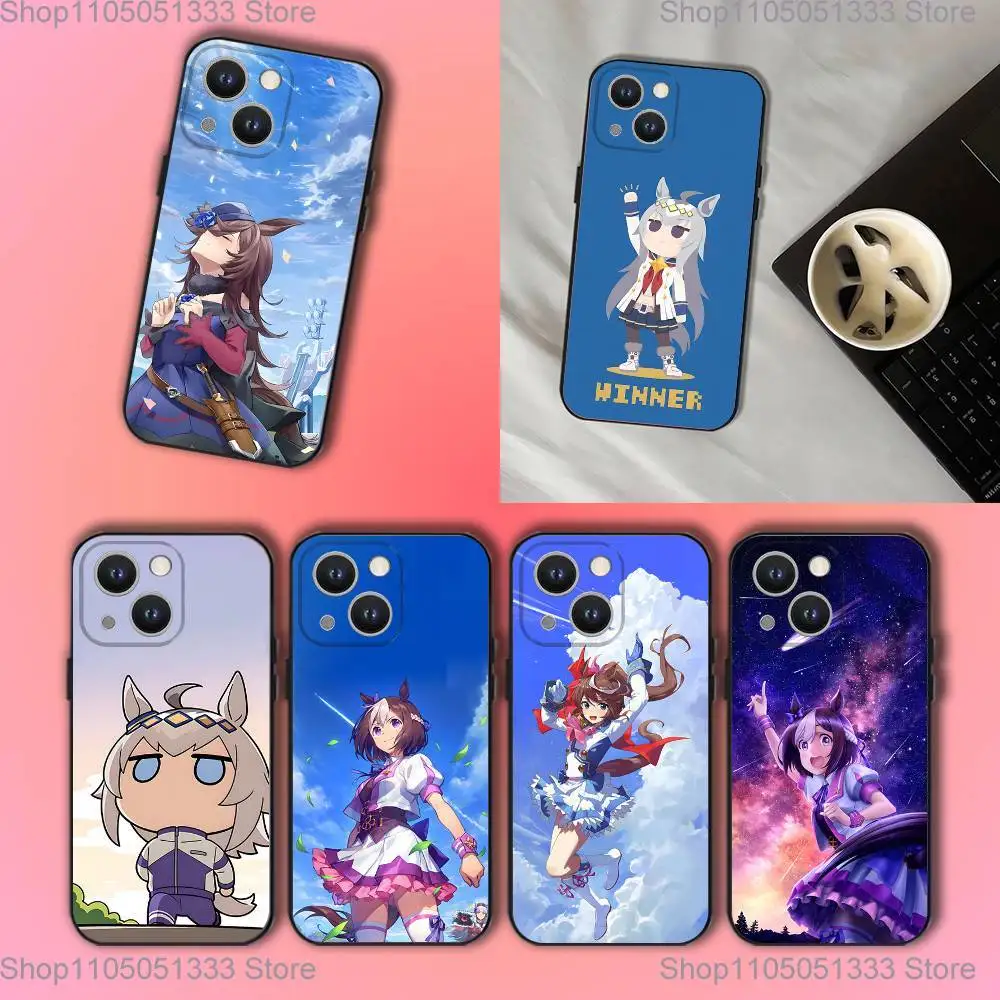 حافظة هاتف Uma Musume Pretty Derby لهاتف iPhone 17,16,15,14,13,12,11,Pro,XS,Max,XR,Plus,E,SE4,غطاء ناعم أسود صغير