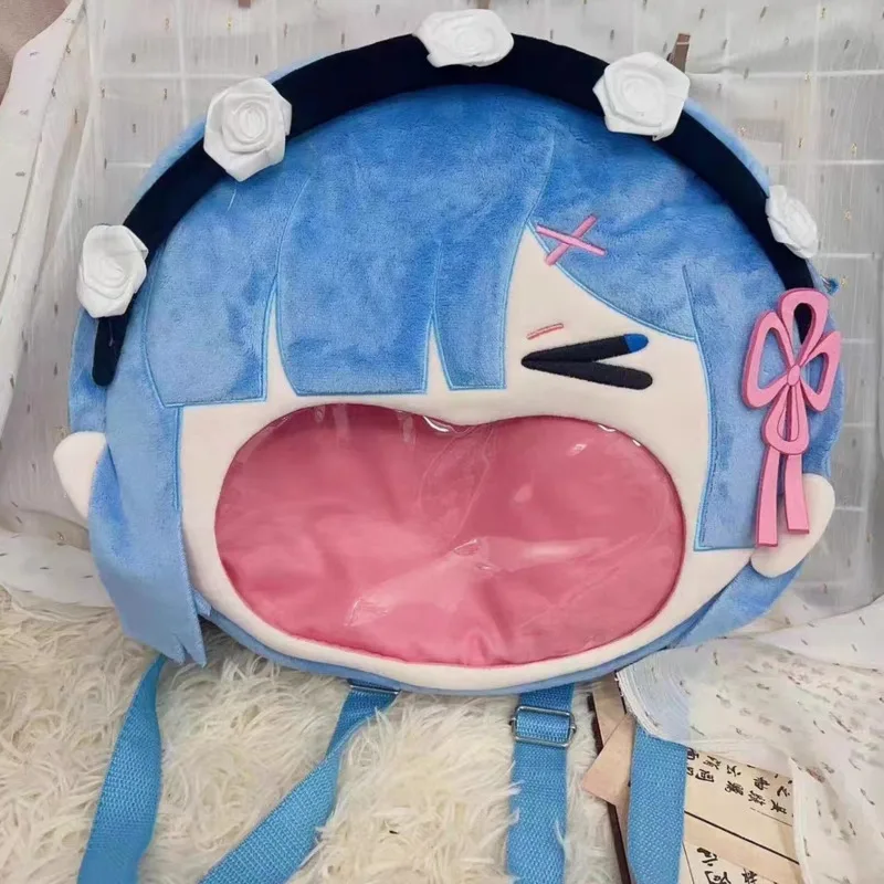 35x37 CM Anime Re:Zero Rem Cosplay Lolita Girls Ita Bags Periphery Big Mouth Bags Pvc Plush Backpack Crossbody Zero Wallet Gifts