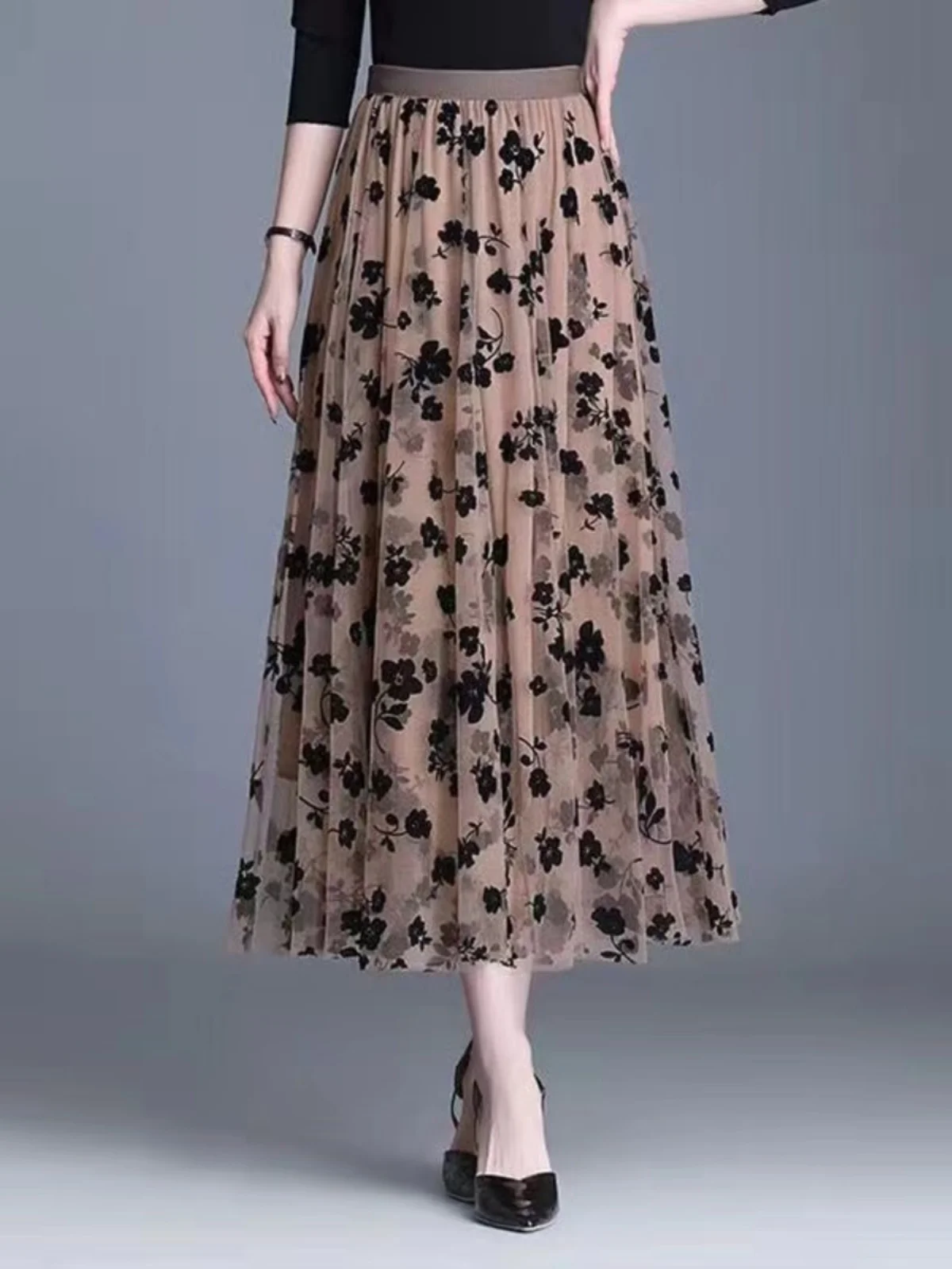 

Женская юбка-миди А-силуэта из вельвета с завышенной талией, стройнящая, из полиэстера, однотонная, для повседневной носки