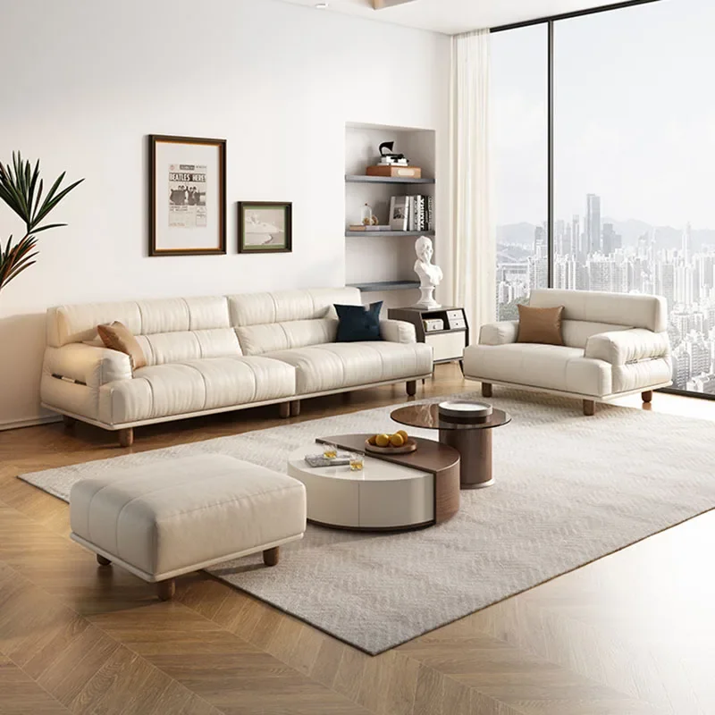 

Lounge Minimalist Living Room Sofa Genuine Leather Family Relaxing Modern Sofa Designer Floor Divani Da Soggiorno Home Furniture