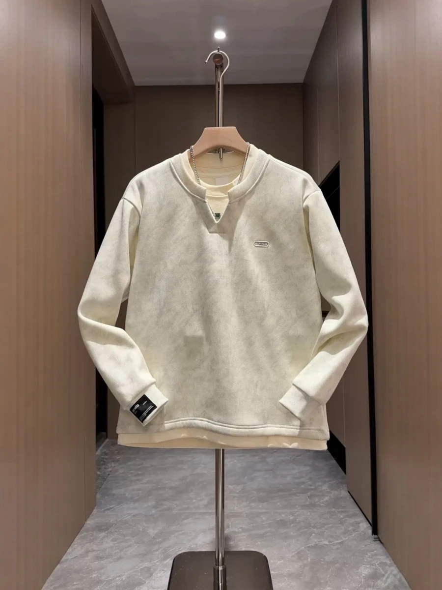 

Faionable American Retro Tie Dye Mo Two-Piece Men's Sweatirt round Ne Comfortable Long Sve Top for Autumn Winter