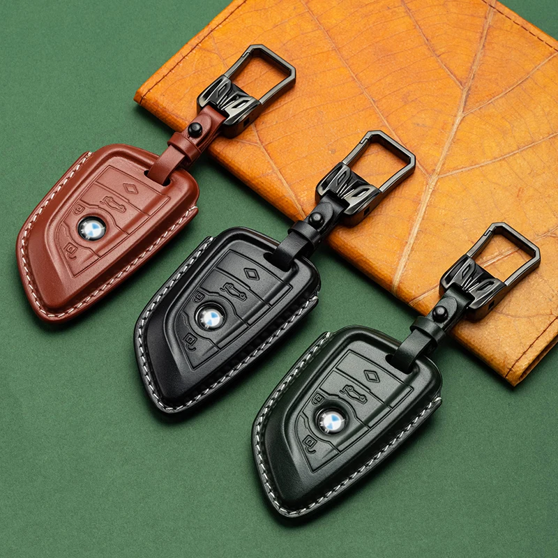 Wholesale Cow Leather Car Key Cover with Buckle Protective Car Key Case for BMW X1/3/X5/X6/2/5/6/7 Remote Control