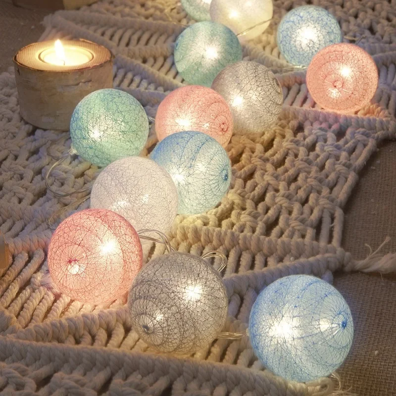 Guirlande de boules de coton à 20 LED, guirlande lumineuse féerique de noël pour vacances en plein air, mariage, fête de noël, décoration de la maison