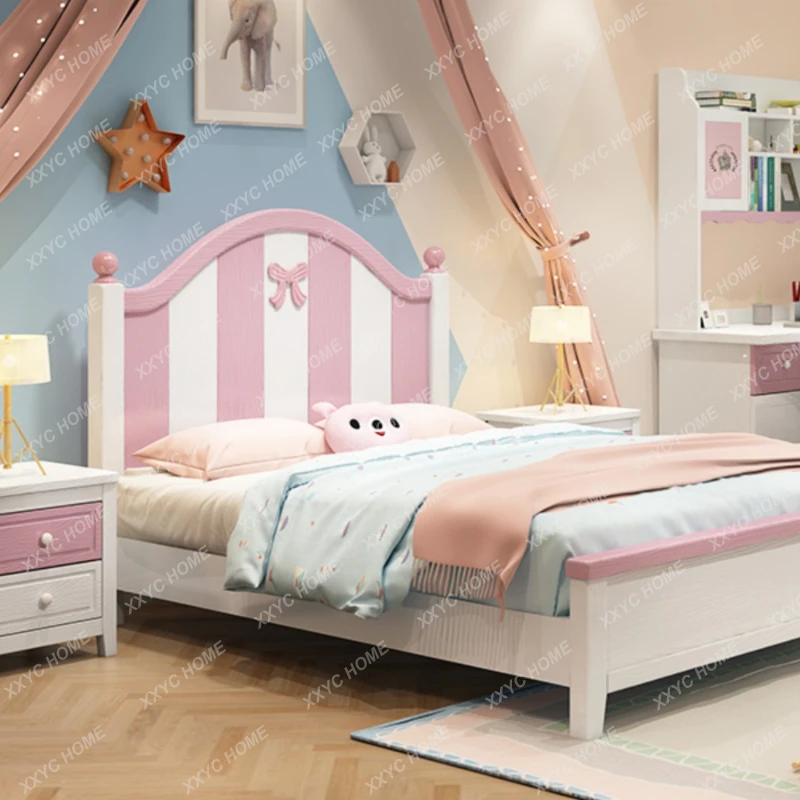 Solid Wood Children's Bed Girl 1.2 M Modern Minimalist 1.5 M Bedroom Teenagers Student Single a Bed with Cartoon Figures