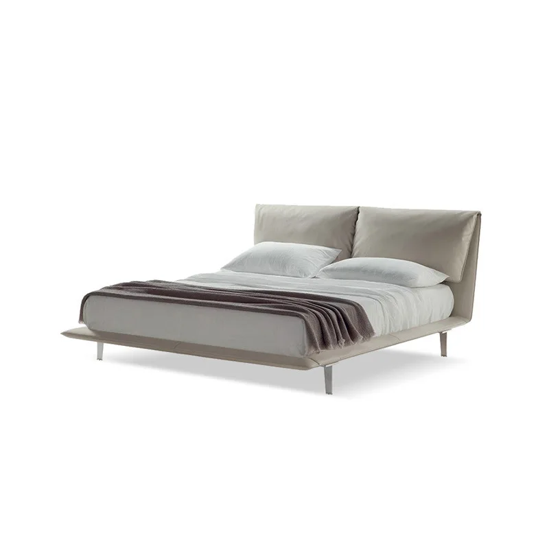 

Master bedroom light luxury first-layer cowhide leather bed high-end small apartment bed