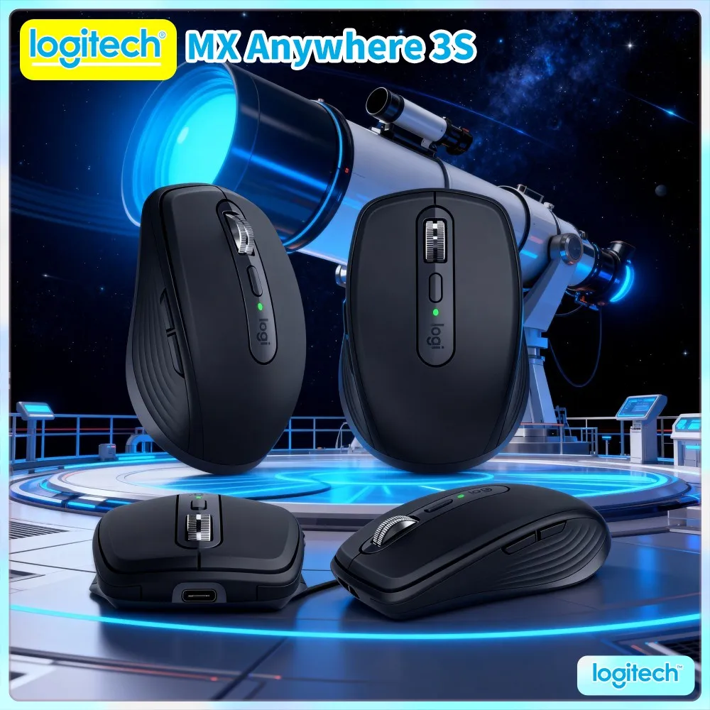 Durable Logitech MX Anywhere 3S - 8000 DPI, Hyper-Scroll, Silent Click, Anti-Slip Grip, Office Travel For Professionals