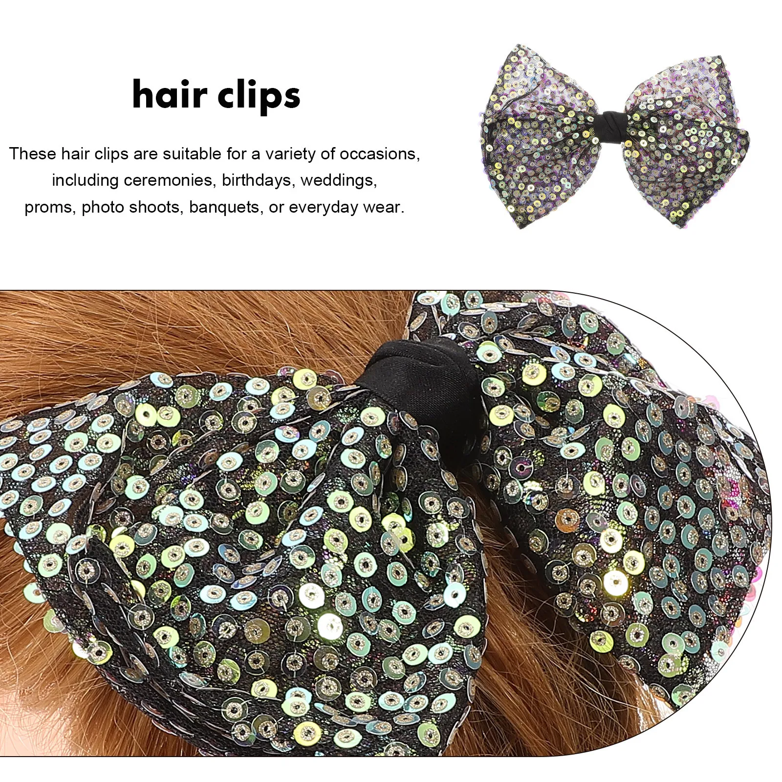 

Elegant Sequin Bow Hair Clip Large Bow Accessories for Women Girls Weddings Proms Banquets Hair Clips Bows for Girl