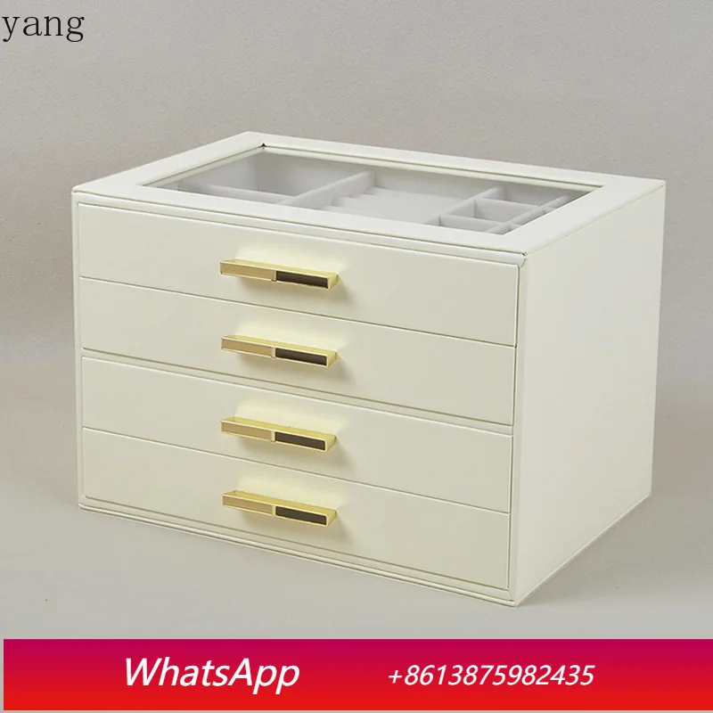 CX four-layer drawer glass sunroof PU jewelry box necklace stud earrings storage box jewelry box