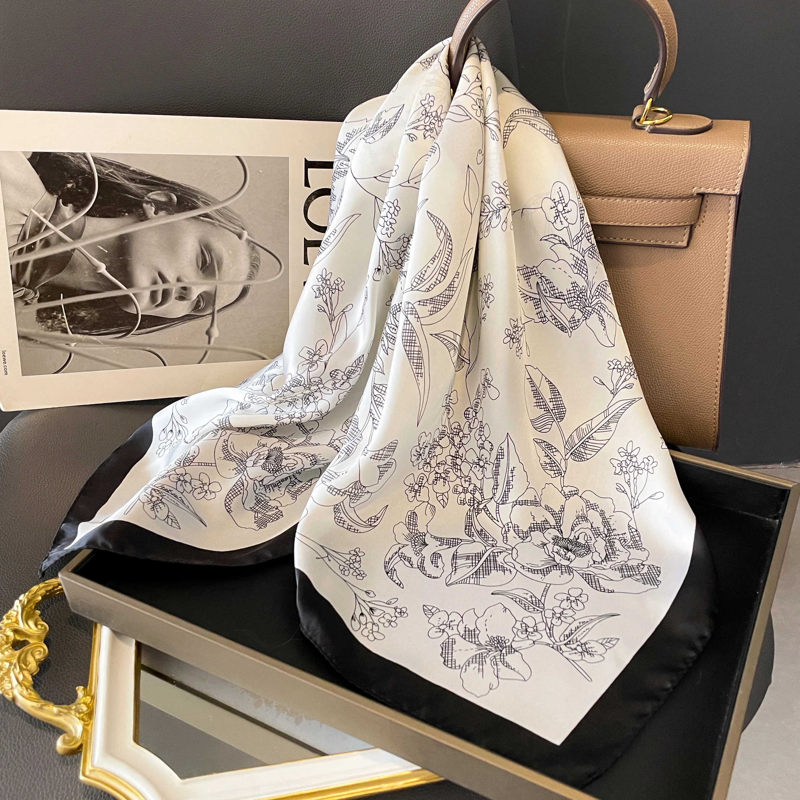 2024 Luxury Silk Shawl Square Scarf for Women Satin Hijab Fashion Wraps Neckerchief Female Hair Bands Ribbon Headband Bandana