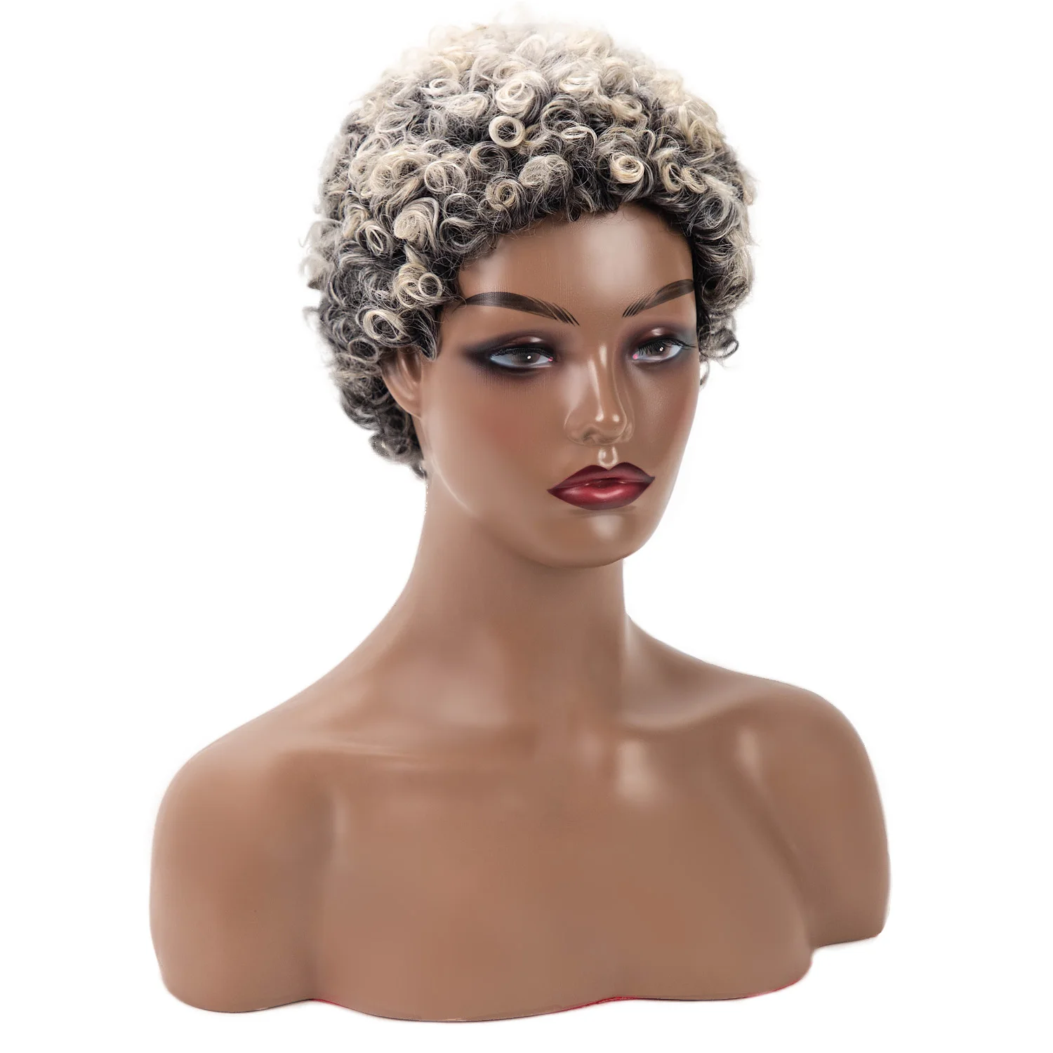 Pelucas sintéticas cortas y rizadas para mujer, pelo Afro negro, gris, con flequillo, aspecto Natural, para CosplayUse diario