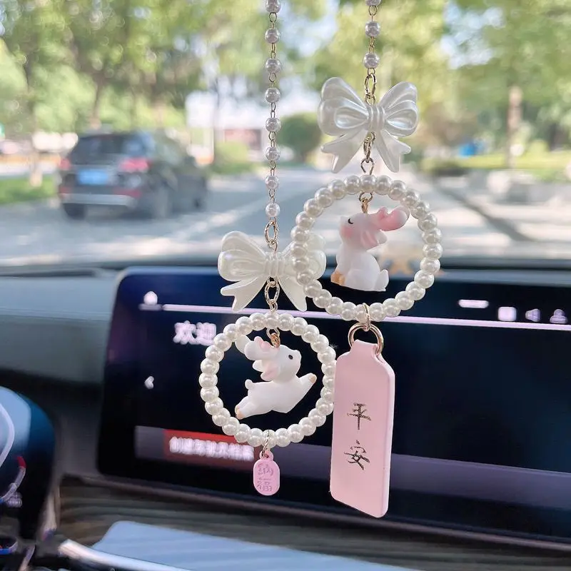 

Cute Rabbit Car Pendant Creative Car Interior Accessories Good Luck Prosperity Rearview Mirror Safety Accessory Ideal Gifts