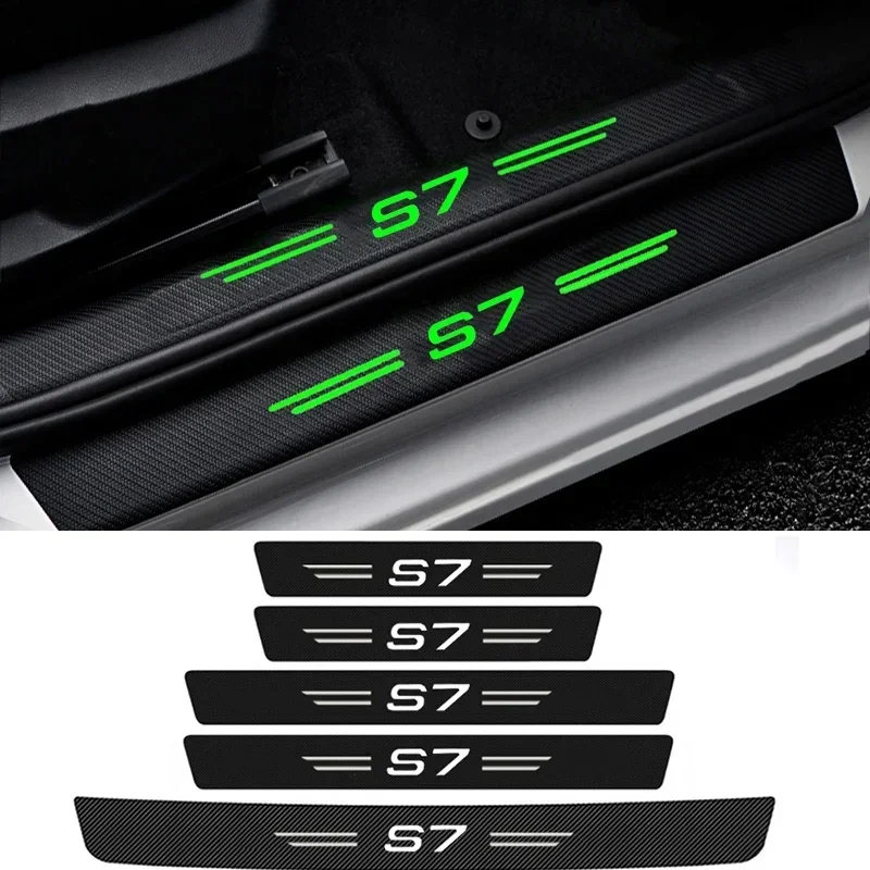 Luminous Car Door Threshold Sill Scuff Plate Decals Protect Stickers for Audi S7 Trunk Pedal Strip Carbon Fiber Waterproof Film
