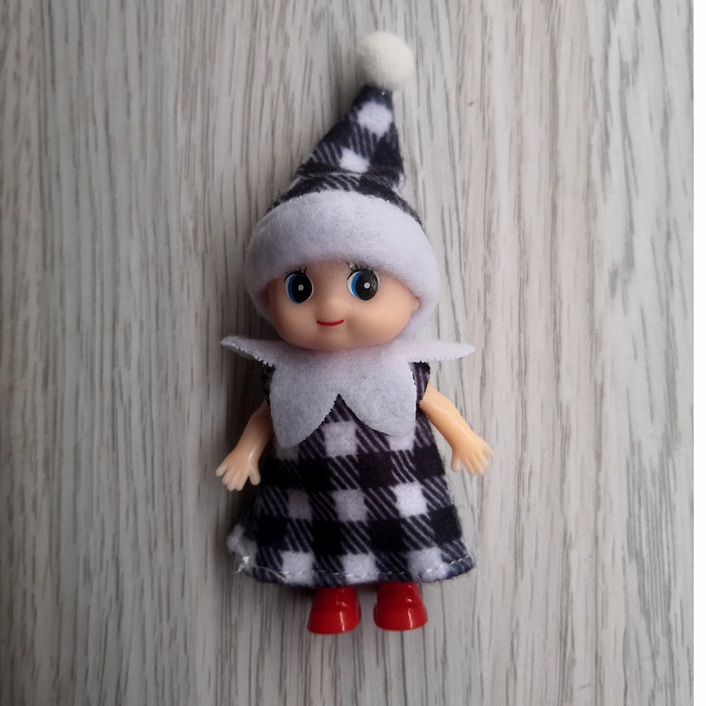 7cm Christmas Elf Babies Movable Arms Legs Doll House Accessories ( Plaid Baby Elves Dolls )