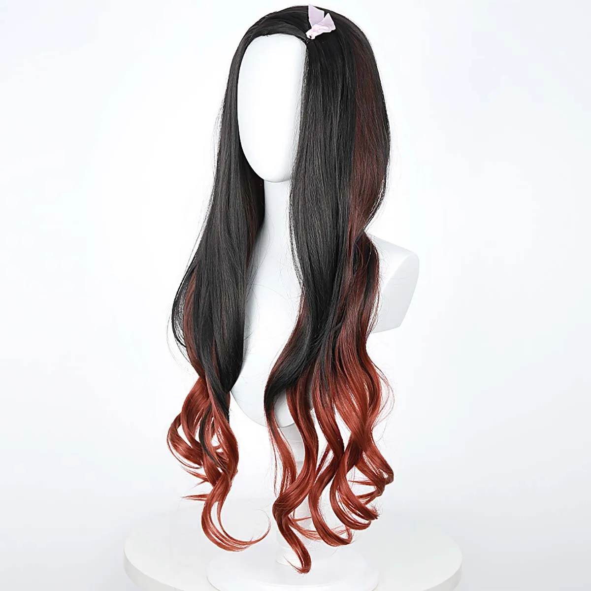 Women Girls Anime demon slayer Cosplay Nezuko Long Curly Orange and Black Wigs