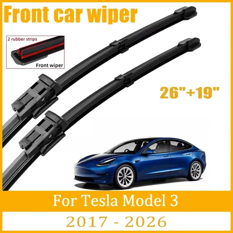 

For Tesla Model 3 2017-2026 2018 2019 2020 Wiper Front Wiper Blades Windshield Windscreen Window Brush 26"+19"Car Accessories