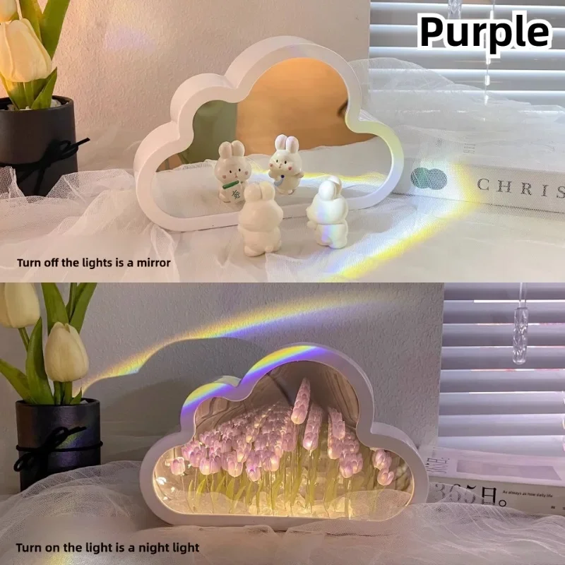 Handmade Cloud Tulip Night Light Energy Efficient LED Mood Lamp DIY Craft 3D Flower Simulation Decor for Birthday Gift