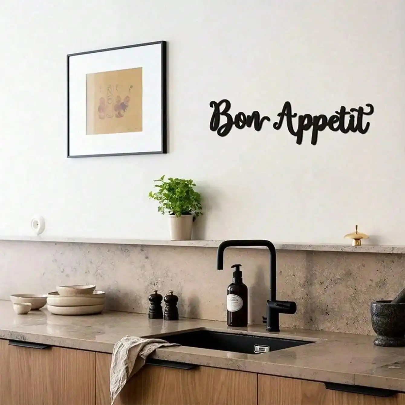 Conjunto de 2 arte de parede vintage Bon Appétit de metal - placas rústicas de cozinha de fazenda para sala de jantar