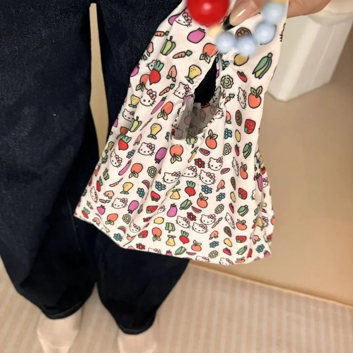 Hello Kitty Wrist Bag Miniso Handbag Women Mini Knot Portable Coin Pouch Travel Makeup Toiletry Storage Bag