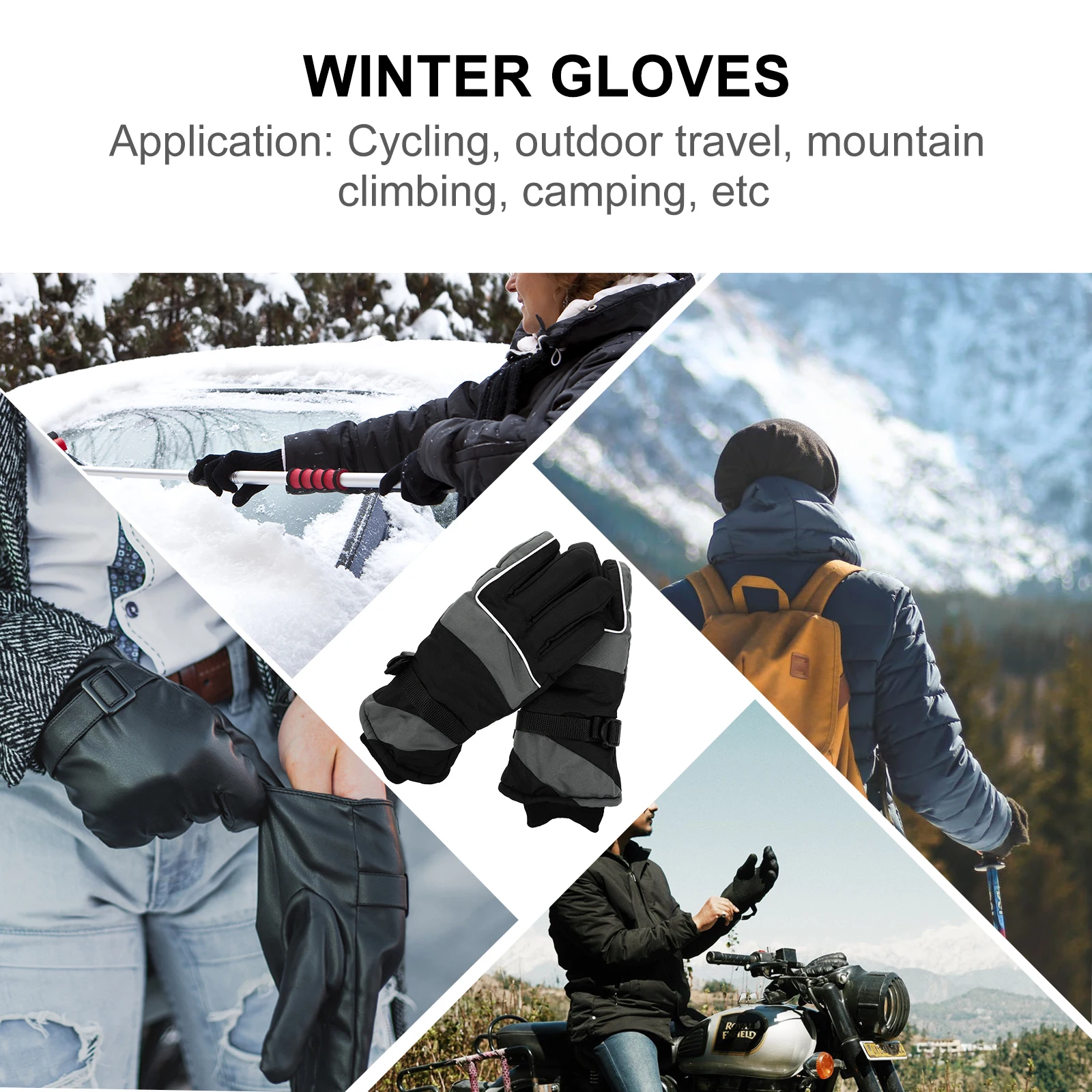 

1 Pair Windproof Waterproof Gloves Adjustable Wrist Anti-Slip Thermal Ski Cycling Motorbike Gloves For Winter Outdoor Sport