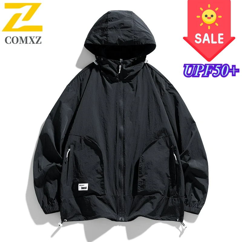 plus size Jacket Men's 2025 New Summer Casual Ice Silk Cool UV Sunscreen Hooded Coat Hiking Fishing Lightweight Skin Windbreaker