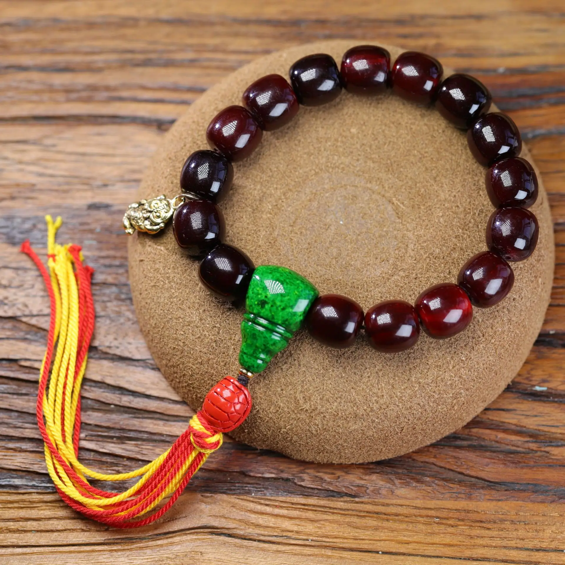 Full-blooded mountain tortoise strings cinnabar men and women disc finished stationery tortoise shell bracelet barrel beads