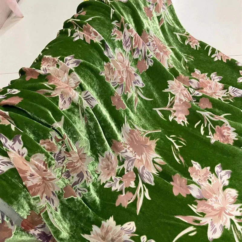 Silk Green Bottom Cloth Velvet Real Velvet Mulberry Silk Hollow Pleuche Cloth Dress Cheongsam Fabric A500