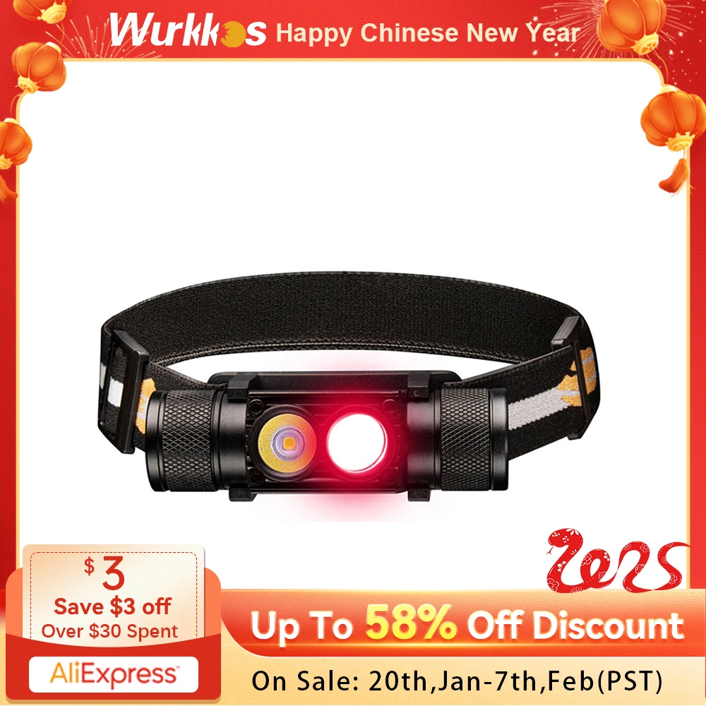 H25LR LED 90 High CRI Rechargeable Waterproof Headlamp Powerful Lightweight Head Flashlight with Bright White Light+Red 660nm