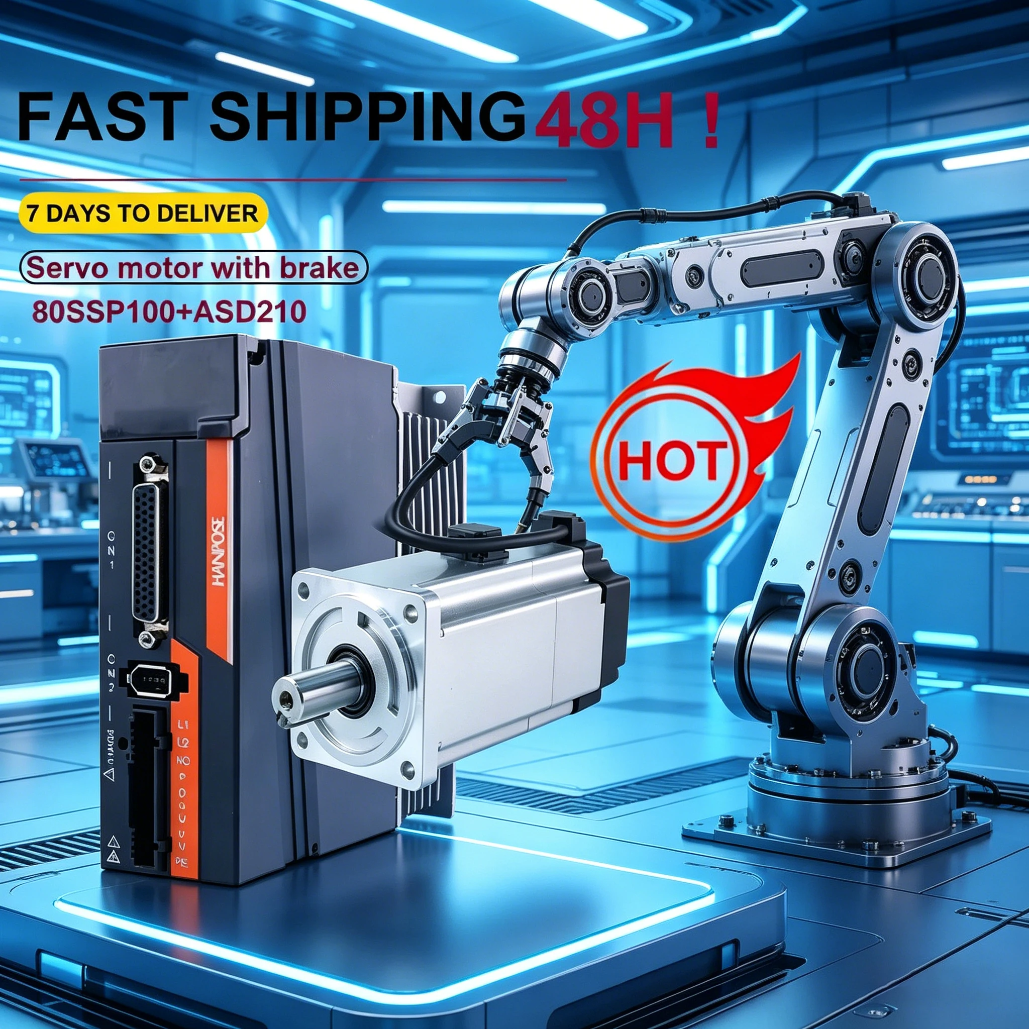 1000W Servo Motor With Brake 5.4A 3.3N.m 80SSP100 And AC200-240V ASD2100 Servo Drive 3000rmp CNC Milling Machine Servo Motor Kit
