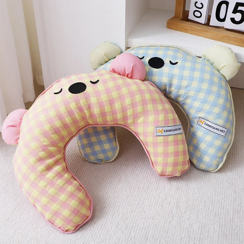 Autumn Winter Dog Two-color Pillow Cute Bear INS Checkered Sleeping Mat for Pets Detachable and Washable Companion Sleeping Toy