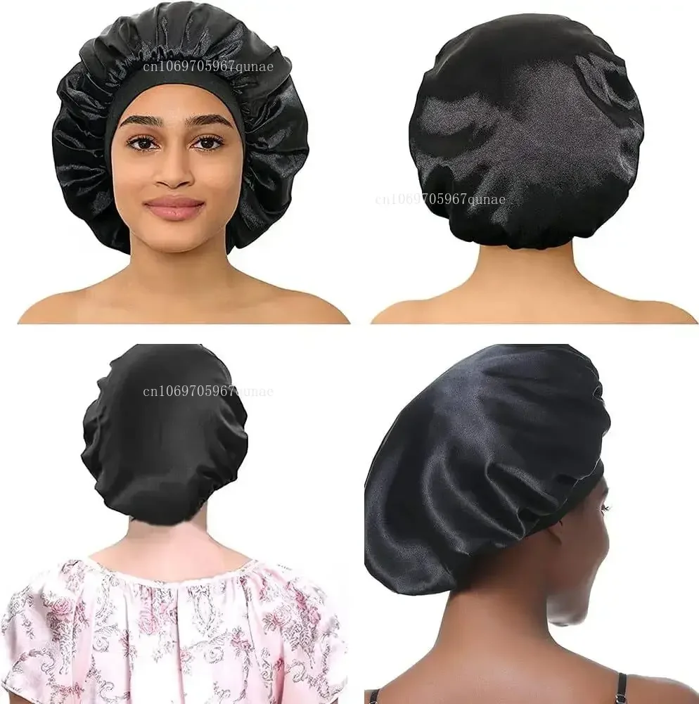 Bonnet de Nuit en Satin Solide à Bords Larges, Unisexe, Bande Ronde, Soins Capillaires