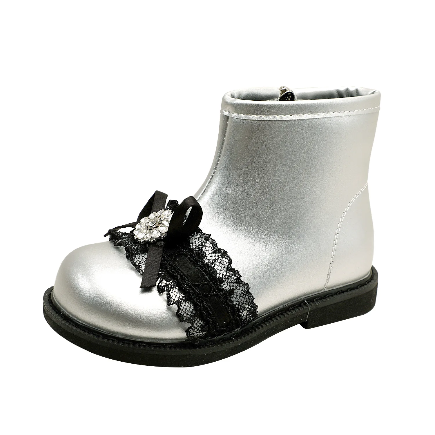 

Winter New Children's Girls Fashionable Water-crystal Lace Padded Leather Boots Kids Toddler Princess Casual Short Boots